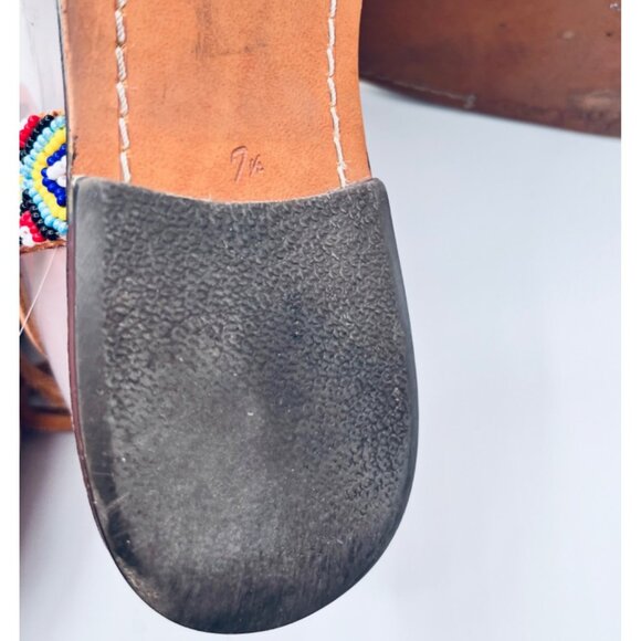 SIZE 7.5 Sam Edelman Lisabeth Beaded Charm Pom Boho Hippie Leather Sandals - Picture 11 of 12